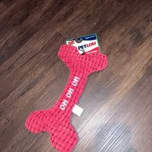 PETLOU Red Plush Bone Dog Toy - "HO HO HO" new